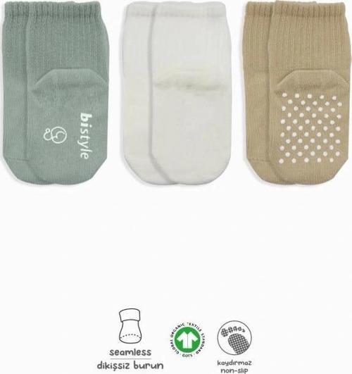 Nessiworld Bistyle Basic Kaymaz Penye Soket Çorap 3'Lü BS10106 Nil Ekru Bej