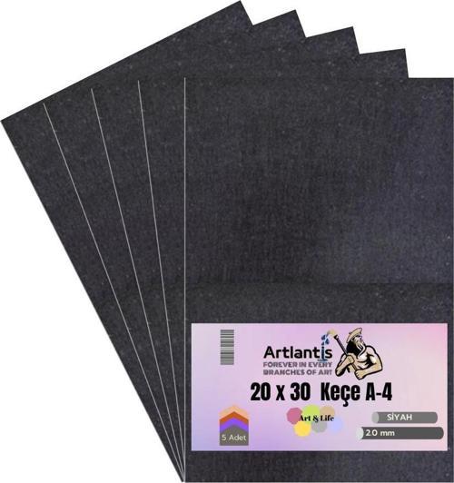Siyah Keçe A4 2 mm 20x30 cm 5 li 1 Paket Okul Kreş Etkinlik