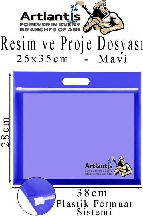 Plastik Fermuarlı Proje Dosyası 25x35 cm 1 Adet Tutmaçlı 28x38 cm Resim ve Proje Ödev Dosyası El Tutmalı