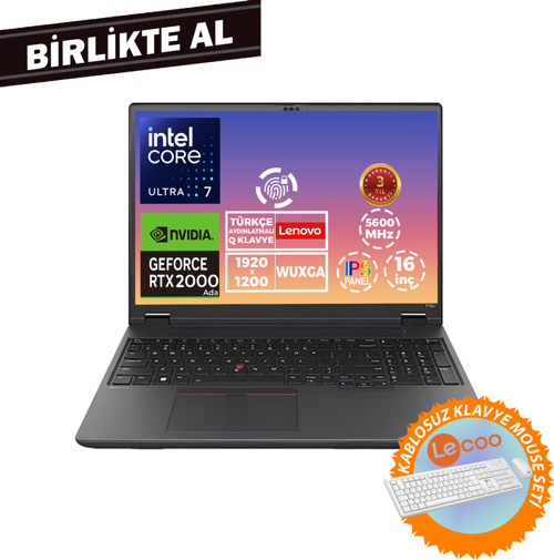 MWS P16V G2 U7 165H 24GB 1TB SSD 8 GB RTX2000 16" W11P + Klavye Mouse Set 21KX001MTX 022