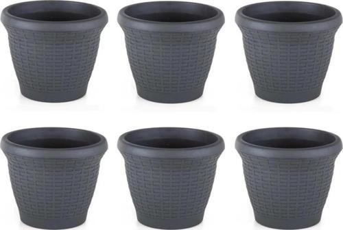SO-HS06 Plastik Hasır Desenli Saksı 42 lt Antrasit 6 Adet