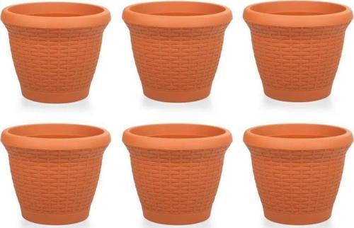 SO-HS06 Plastik Hasır Desenli Saksı 42 lt Kiremit 6 Adet