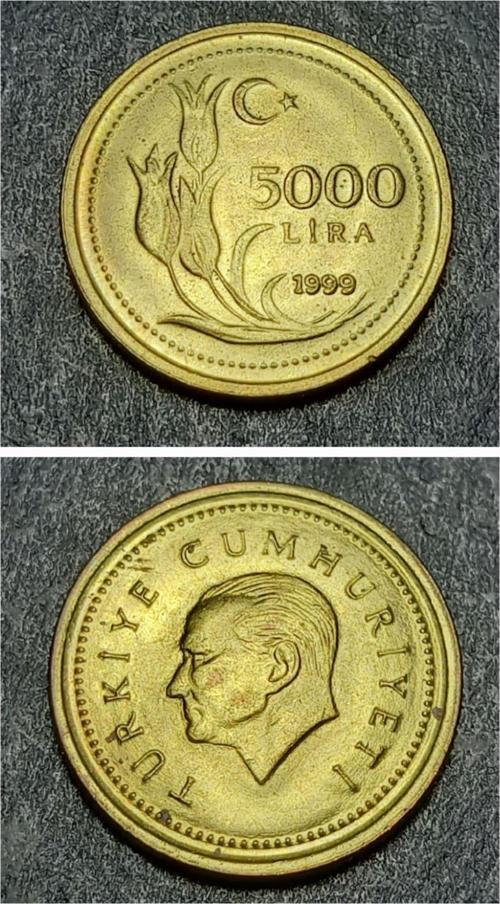 Escoines 39963688983332245f 1999 Pirinç 5000 Lira Çil/Proof Para