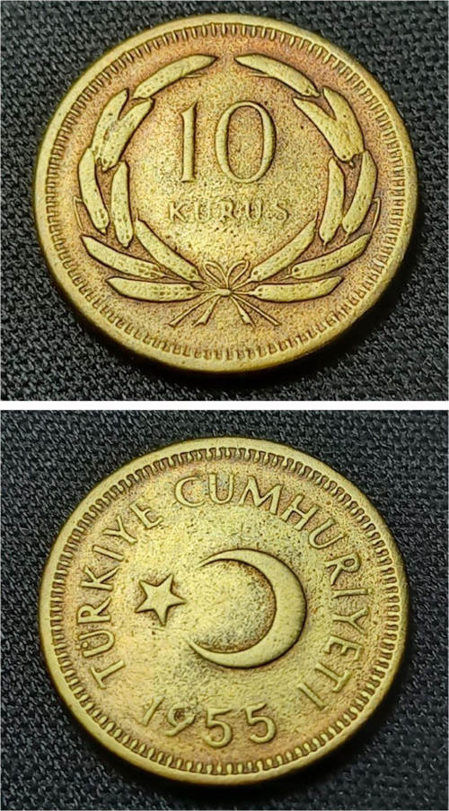 Escoines 39963688988afbf2a5 1955 Bakır 10 Kuruş ÇT Para