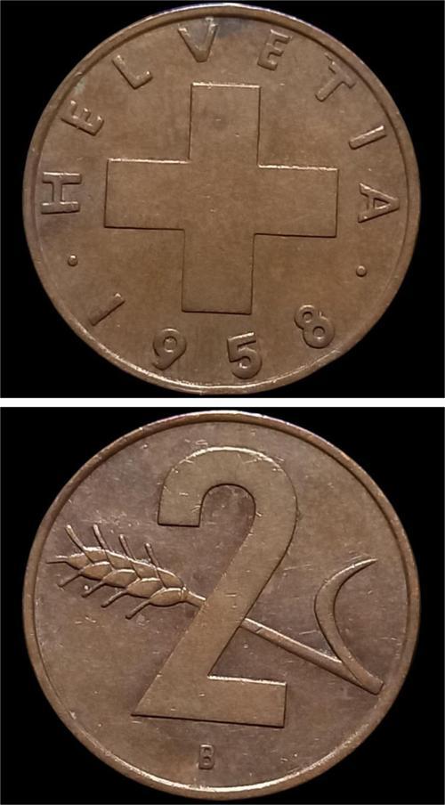 Escoines 39963688aad14d9fcc 1958 İsviçre 2 Rappen Bronz ÇÇT+ Para