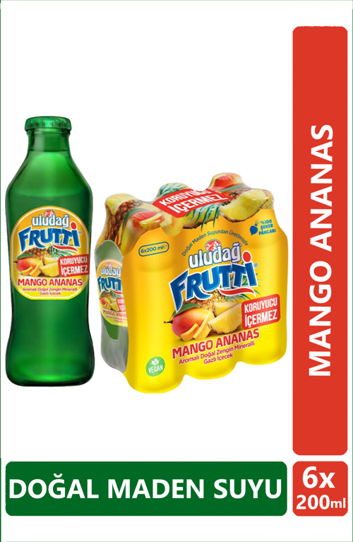 Frutti Mango Ananas Aromalı Maden Suyu 200 ml x 6 Adet