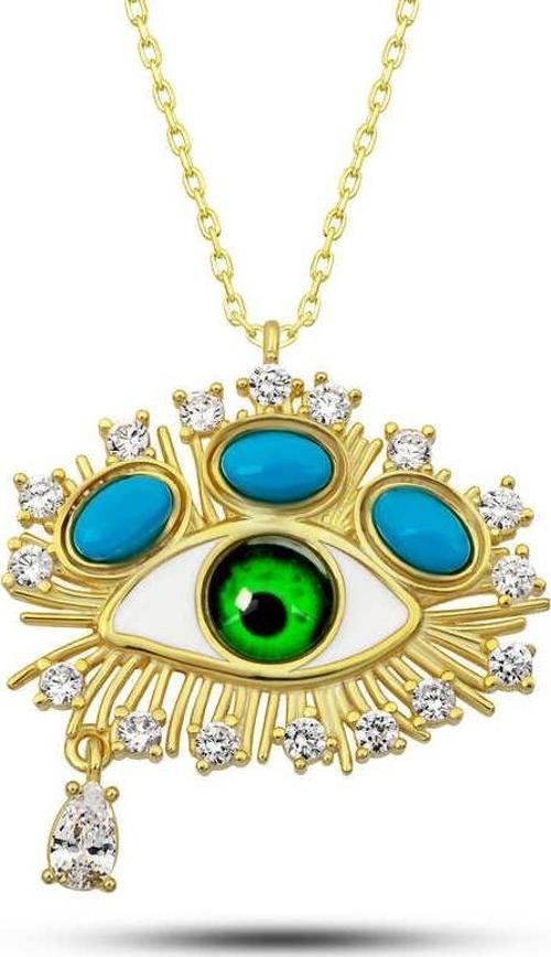 Gümüş Gold Gözyaşı Damlası Koruyucu Bakış Kolye SL12617