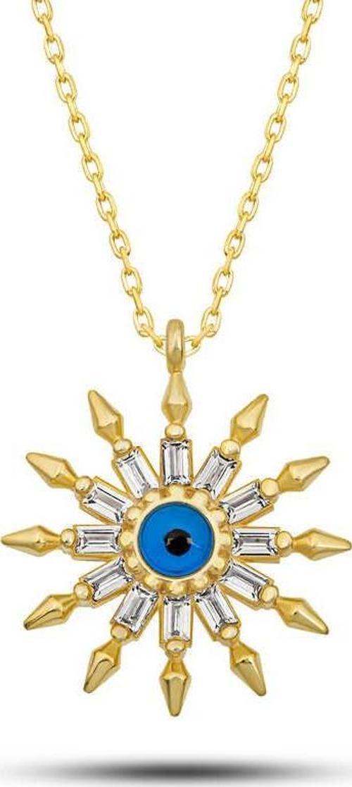 Gümüş Gold Koruyucu Göz Güneş Kadın Kolye SL12607