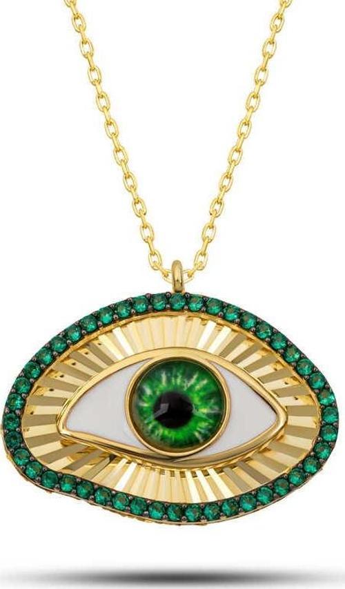 Gümüş Gold Zümrüt Göz Koruyucu Kadın Kolye SL12620