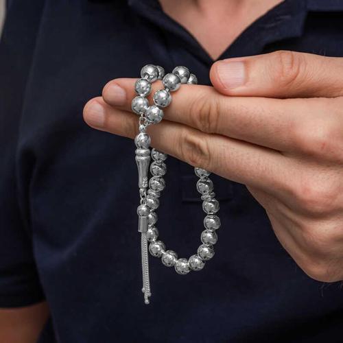 Gümüş Küre Kesim 7 mm Erkek Tesbih SL12615