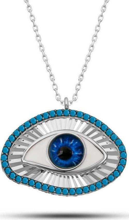 Gümüş Mavi Göz Koruyucu Kadın Kolye SL12619