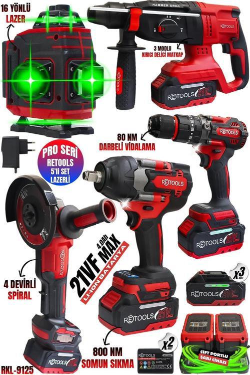 PRO SERİ 800 NM'li 5'li SET (LAZERLİ) – 21V/4.0 Lİ-İON BATARYALI