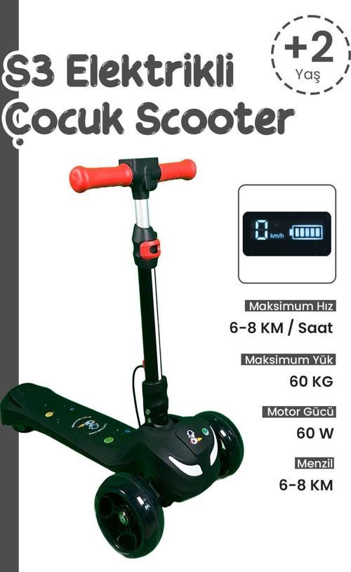 Led Işıklı Hoparlörlü 3 Tekerlekli Yükseklik Ayarlı Elektrikli Scooter - 60W
