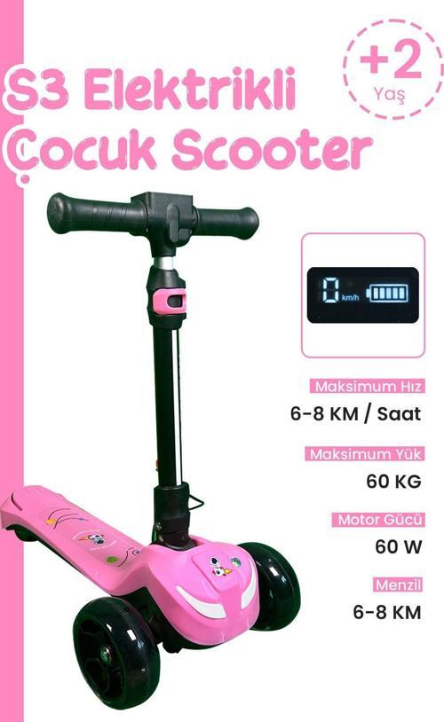 Led Işıklı Hoparlörlü 3 Tekerlekli Yükseklik Ayarlı Elektrikli Scooter - 60W