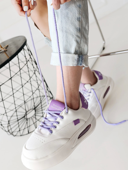 Chris Beyaz Cilt Lila Detaylı Bağcıklı Spor Ayakkabı