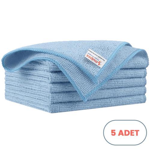 Mikrofiber Temizlik Bezi 5 Adet - 40x40 cm, 375 GSM, Parlak Dokulu, 60 gr ±2, Yüksek Emici, İz Bırakmaz