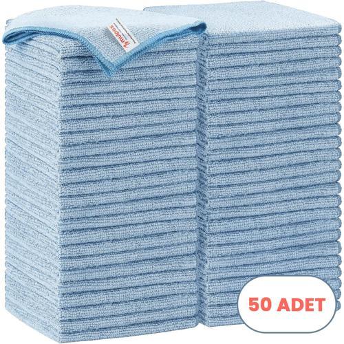 Mikrofiber Temizlik Bezi 50 Adet - 40x40 cm, 375 GSM, Parlak Dokulu, 60 gr ±2, Yüksek Emici, İz Bırakmaz