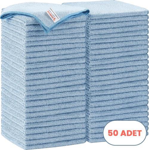 Mikrofiber Temizlik Bezi 50 Adet - 40x40 cm, 375 GSM, Parlak Dokulu, 60 gr ±2, Yüksek Emici, İz Bırakmaz