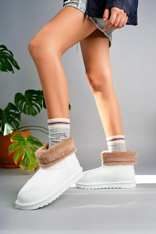 Mordi Beyaz Oval Burunlu Su Geçirmez İçi Kürklü Bot