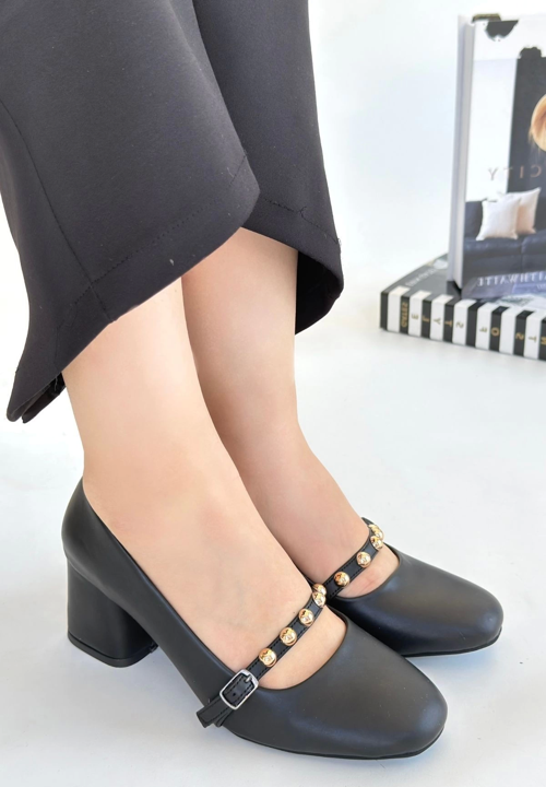 Tino Siyah Cilt Topuklu Ayakkabı