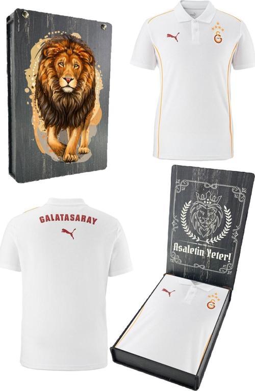 Orijinal Lisanslı Polo Yaka Beyaz Antrenman 5 Yıldızlı T-Shirt Gs Aslan Bask