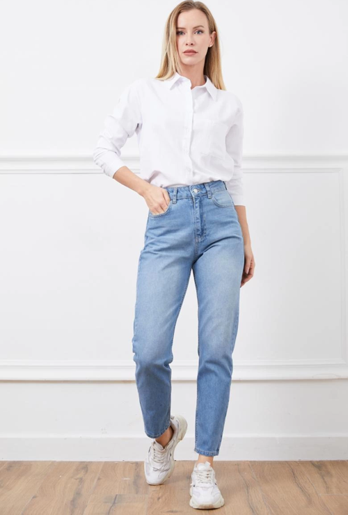 Yüksek bel mom jean pantolon