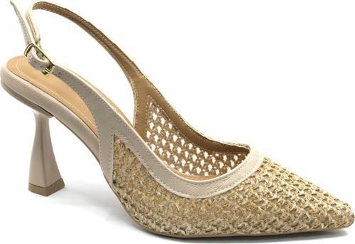Feles Hasır Detaylı Arkası Açık Stiletto Kadın Topuklu Ayakkabı