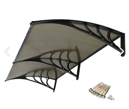 Kapı Üstü Pratik Sundurma 240 Cm X 80 Cm Siyah Ayak -Bronz Levha