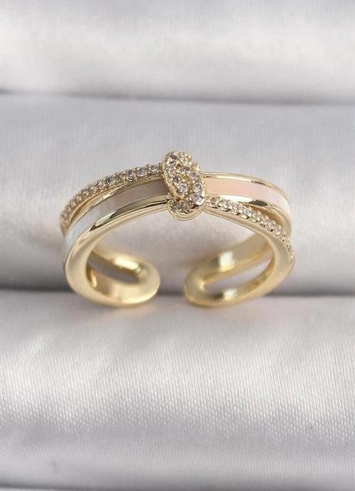 Pirinç Gold Renk Zirkon Taşlı Düğüm Model VIP Seri Kadın Yüzük