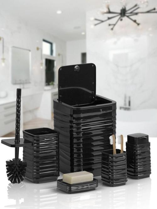 Banyo Seti Plastik Siyah Renk 5 Parça 