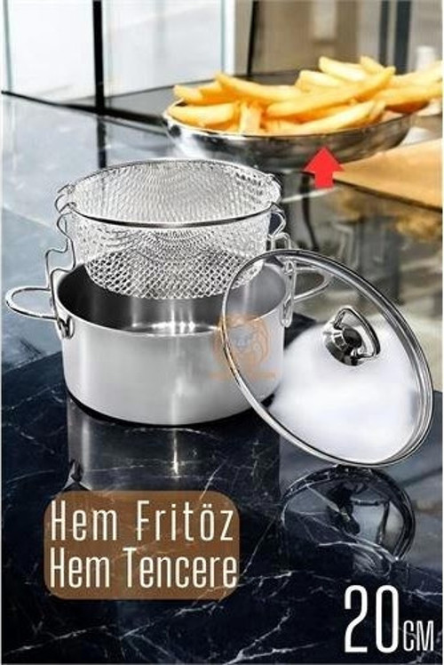 Fritözlü Tencere Multi Kullanım Çelik 20 CM Patates Kızartma Tenceresi