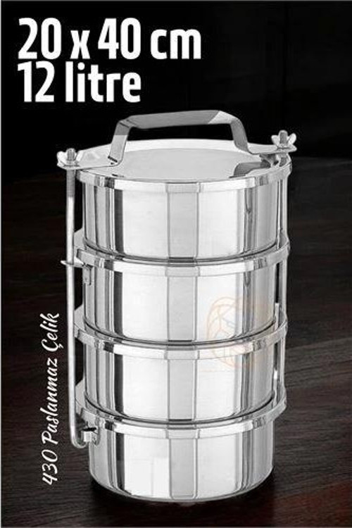 Sefer Tası Yemek Kabı Paslanmaz Çelik 4 Katlı 20 cm 3 LİTRE
