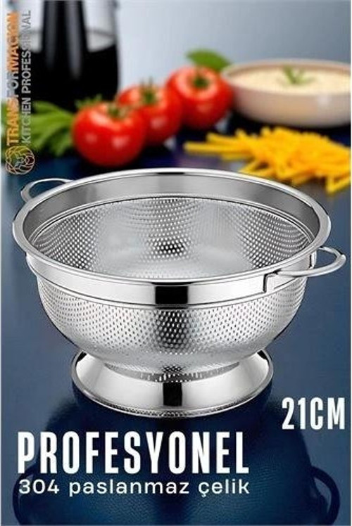 Ayaklı Kevgir - 304 Paslanmaz Çelik Profesyonel Ayaklı Süzgeç 21 Cm