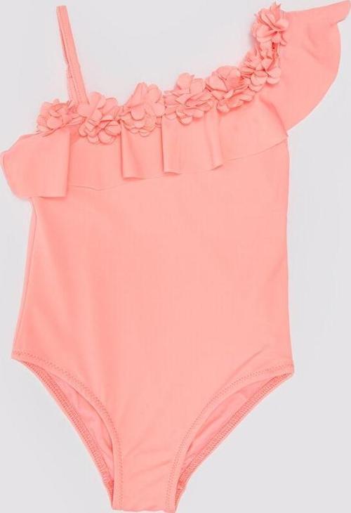 Pembe Çiçek Detaylı Kız Çocuk Mayo