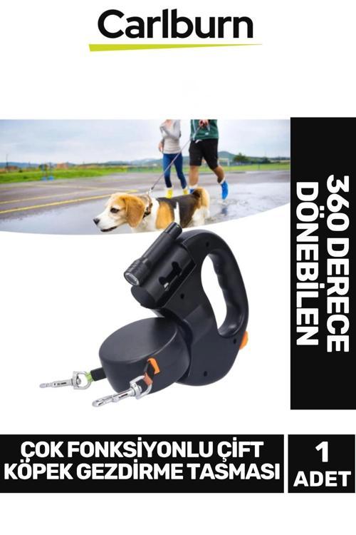 360 Derece Dönebilen Aydınlatmalı Uzunluk Ayarlanabilen Çok Fonksiyonlu Çift Köpek Gezdirme Tasması
