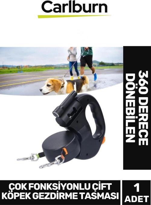 360 Derece Dönebilen Aydınlatmalı Uzunluk Ayarlanabilen Çok Fonksiyonlu Çift Köpek Gezdirme Tasması