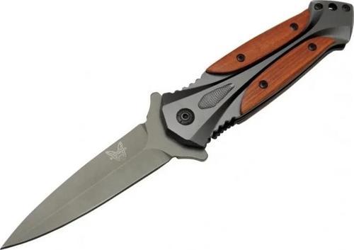 Da27b Gri Sivri Kamp Çakı 20cm - Yarı Otomatik, Kemerlikli, Kutulu, Ahşap - Metal Sap