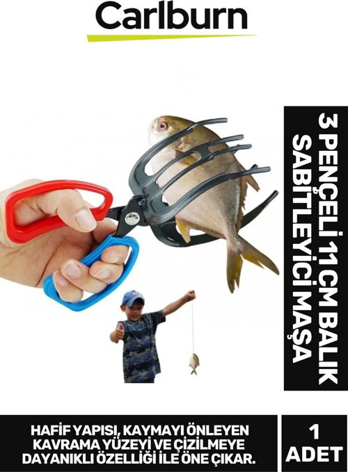 Özel Üretim Ergonomik Saplı Hafif Kaymayı Engelleyen 3 Pençeli 11 cm Balık Sabitleyici Maşa