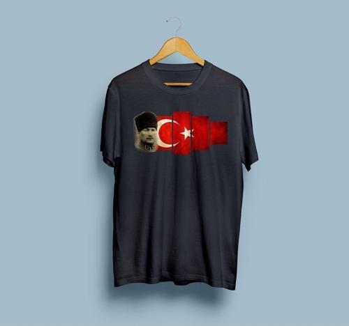 Oversize Mustafa Kemal Atatürk ve Türk bayrağı tasarım unisex T-shirt