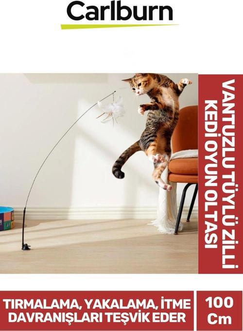 Premium İnteraktif Sabitlenebilen Tırmalama Yakalama İtme Vantuzlu Tüylü Zilli Kedi Oyun Oltası