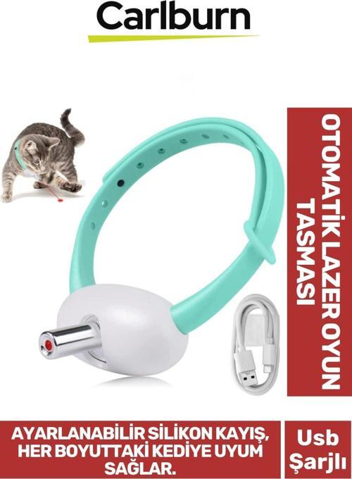 Premium Usb Şarjlı Ayarlanabilir Silikon Kayış 2 Modlu Otomatik Kapanma Kedi Lazer Oyun Tasması