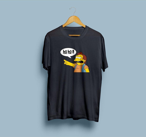 Oversize Karikatür Ha Ha! Tasarım Unisex T-shirt