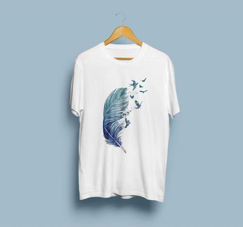 Oversize Kuş Tüyü Tasarım Unisex T-shirt