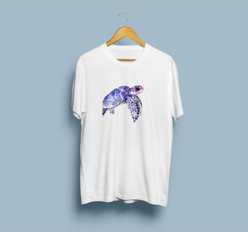 Oversize Mor Kaplumbağa Tasarım Unisex T-shirt