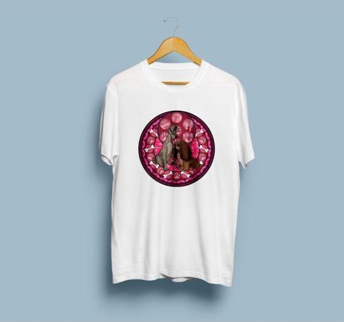 Oversize Leydi ile Sokak Köpeği Tasarım Unisex T-shirt