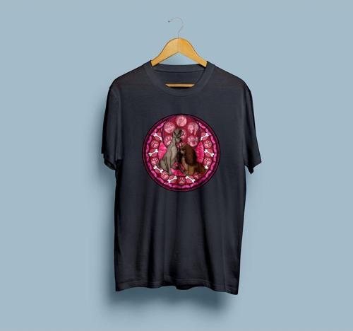 Oversize Leydi ile Sokak Köpeği Tasarım Unisex T-shirt