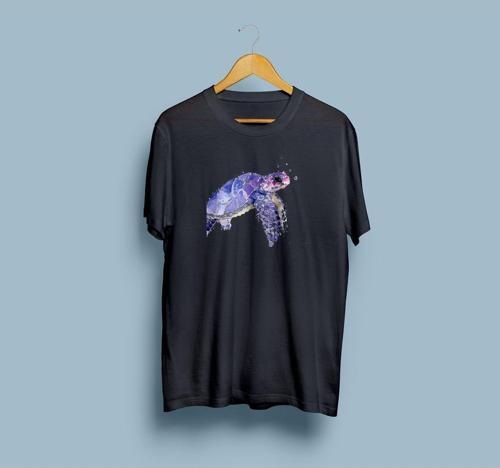 Oversize Mor Kaplumbağa Tasarım Unisex T-shirt