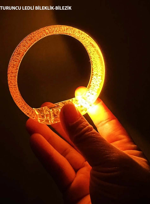 Turuncu Led Işıklı Baskı Yapılabilen Pilli Bileklik Bilezik 1,5 Cm Genişlik