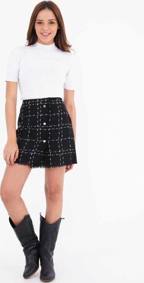 Kadın Düğmeli Tüvit Kumaş Mini Dokuma Etek 2187/45