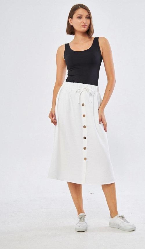 Kadın Düğme Detaylı Keten Etek 2191/80